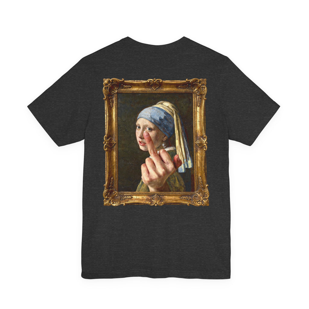 Girl with a Middle Finger - Sarcastic Fine Art Parody Hand Graphic T-Shirt
