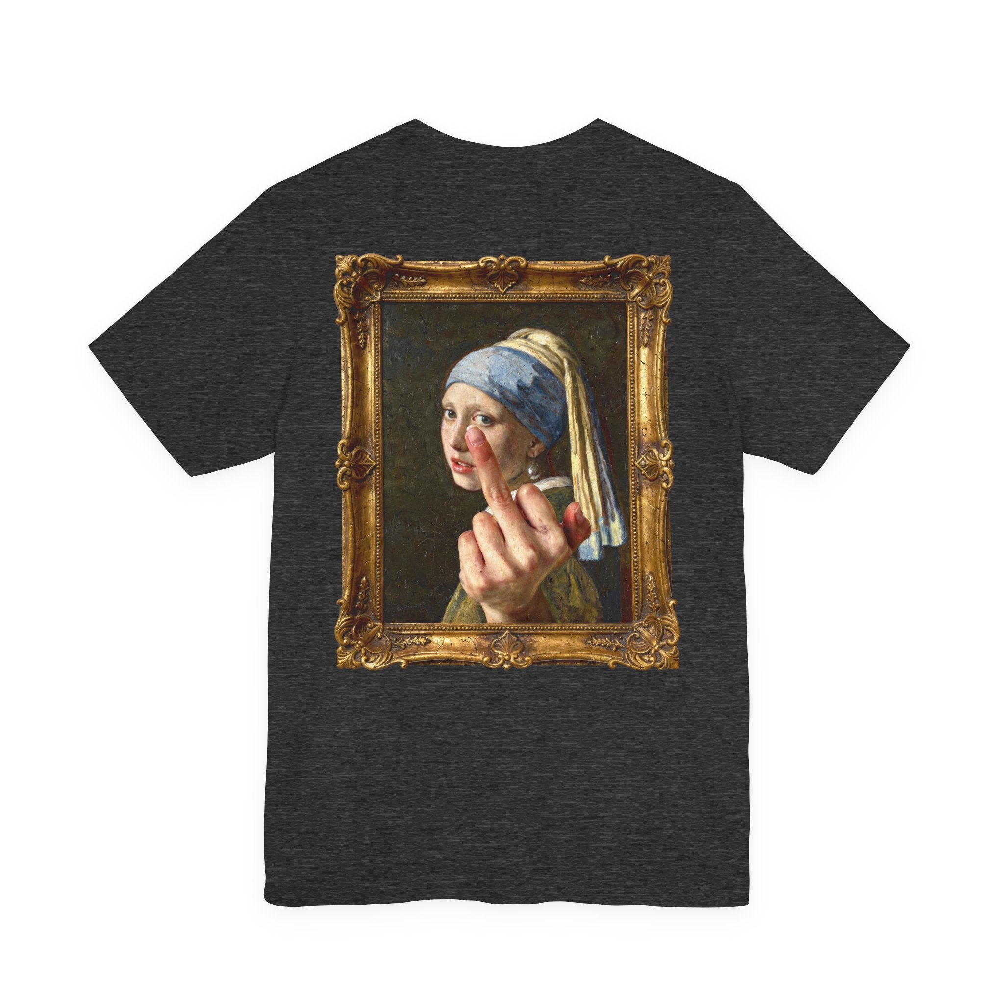 Girl with a Middle Finger - Sarcastic Fine Art Parody Hand Graphic T-Shirt