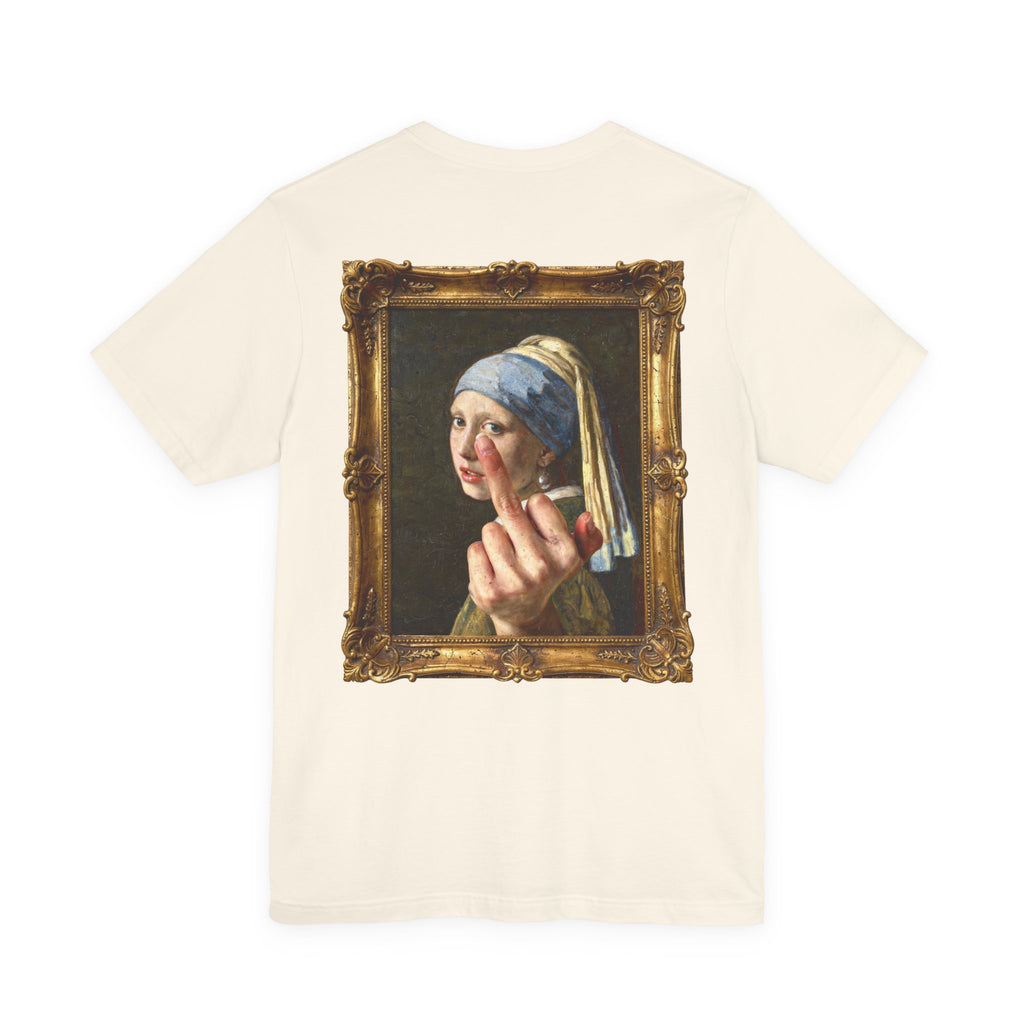 Girl with a Middle Finger - Sarcastic Fine Art Parody Hand Graphic T-Shirt