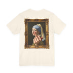 Girl with a Middle Finger - Sarcastic Fine Art Parody Hand Graphic T-Shirt