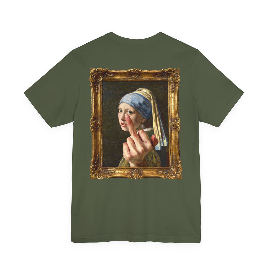 Girl with a Middle Finger - Sarcastic Fine Art Parody Hand Graphic T-Shirt