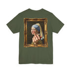 Girl with a Middle Finger - Sarcastic Fine Art Parody Hand Graphic T-Shirt
