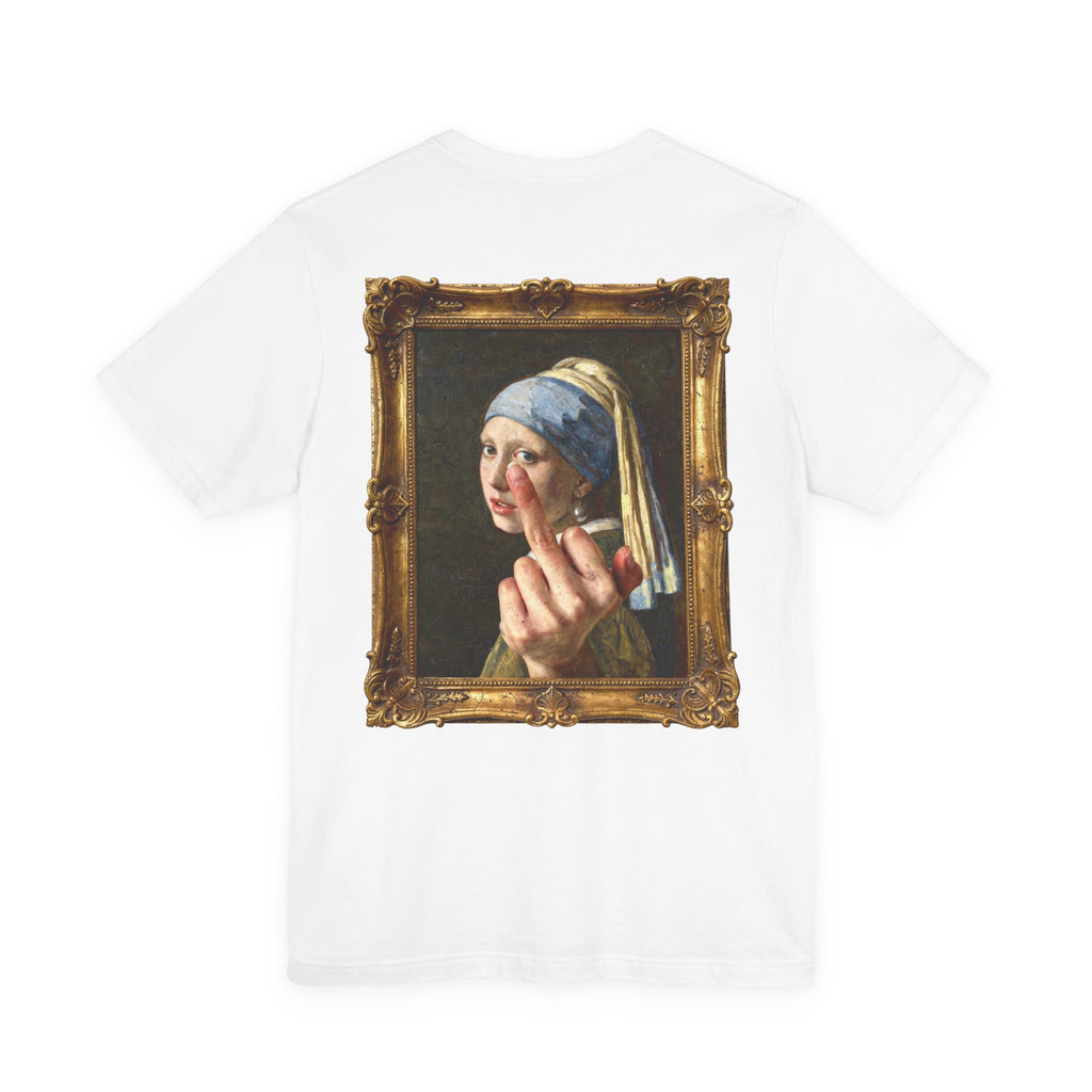 Girl with a Middle Finger - Sarcastic Fine Art Parody Hand Graphic T-Shirt
