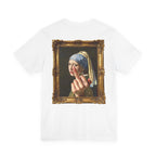 Girl with a Middle Finger - Sarcastic Fine Art Parody Hand Graphic T-Shirt