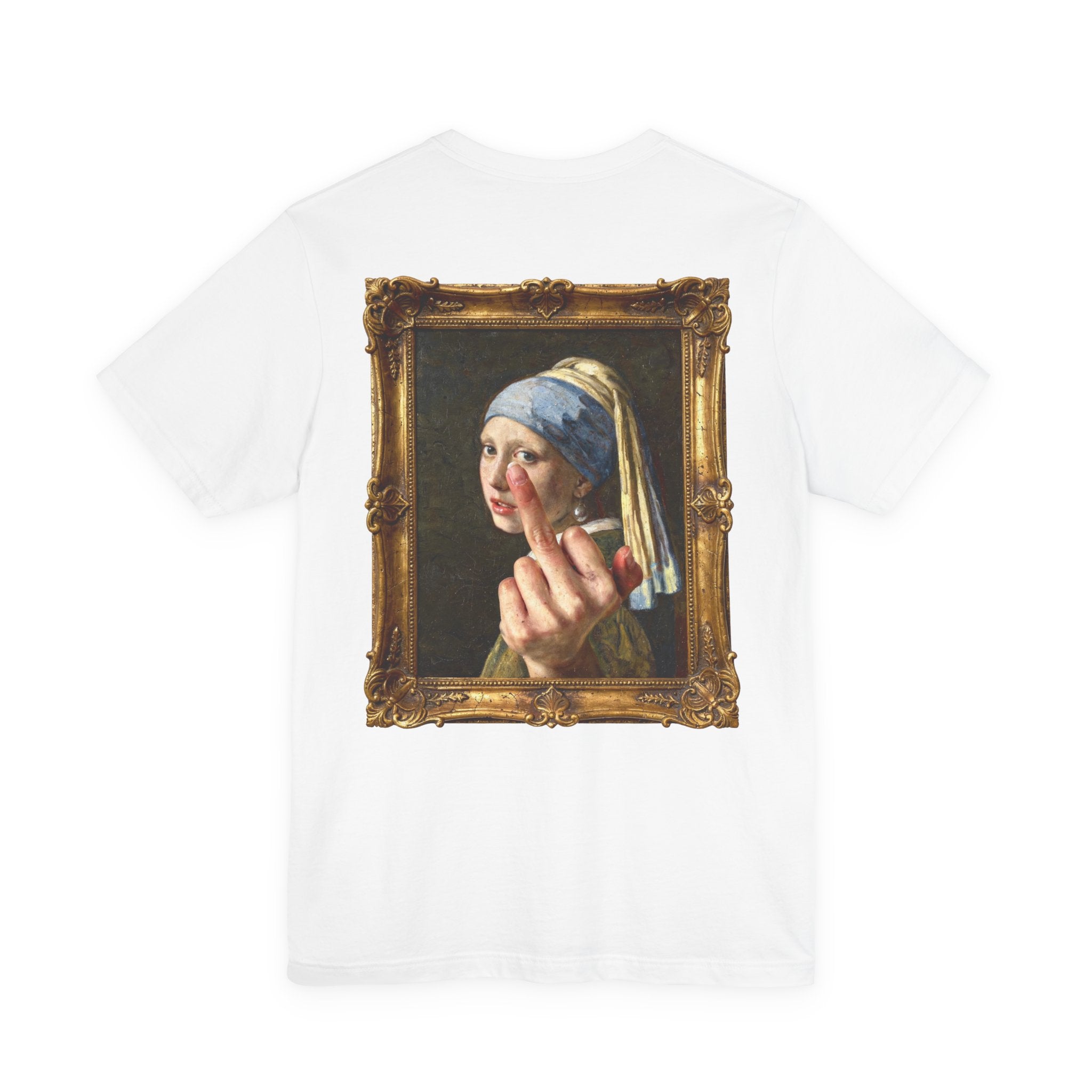 Girl with a Middle Finger - Sarcastic Fine Art Parody Hand Graphic T-Shirt